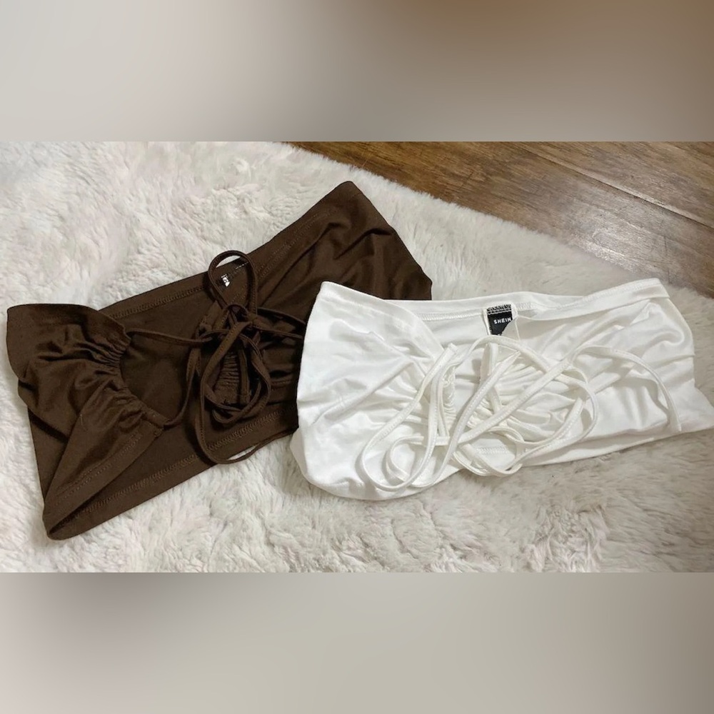 SHEIN White Lace-Up Bandeau Top